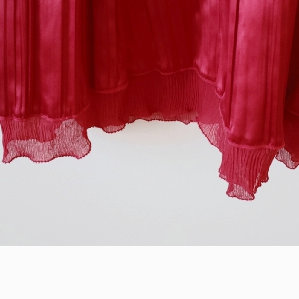 Nygard Collection Empire Waist Satin Burgandy Red Cami Pleated Dress Sz 6
